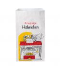 Hähnchenbeutel für 1/2 Hähnchen aus Papier, Alufolie und PE-Folie mit Max & Moritz Motiv für den hygienischen Außer-Haus-Verkauf.