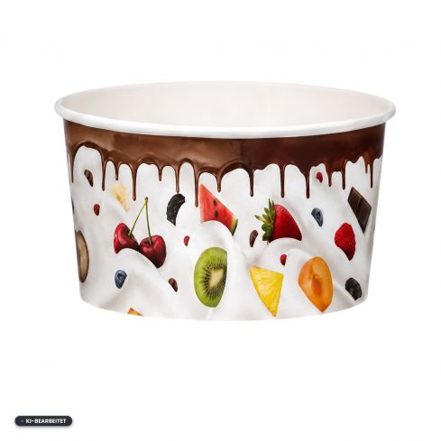 Milky Eisbecher 1000 ml aus beschichtetem Hartpapier in Vorderansicht – lebensmittelechter Papp Eisbecher für Speiseeis, Frozen Yogurt und Desserts.