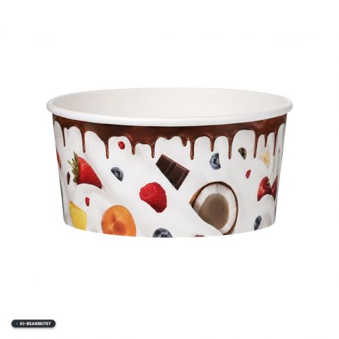 Milky Eisbecher 750 ml aus beschichtetem Hartpapier in Vorderansicht – lebensmittelechter Papp Eisbecher für Speiseeis, Frozen Yogurt und Desserts.