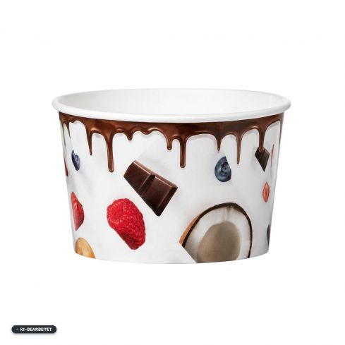 Milky Eisbecher 90 ml aus beschichtetem Hartpapier in Vorderansicht – lebensmittelechter Papp Eisbecher für Speiseeis, Frozen Yogurt und Desserts.