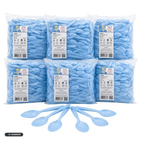 Blaue Eislöffel 13 cm in Großpackung mit 3000 Stück als stabile Mehrweg-Löffel für Gastronomie und Eisdielen.
