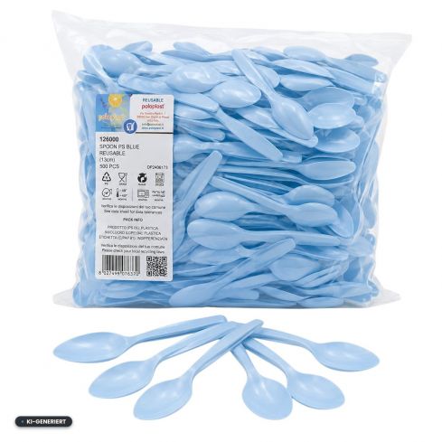 Eislöffel 13 cm in Blau im 500-Stück-Beutel – stabile Mehrweg-Löffel für Eis, Desserts und Gastronomie.