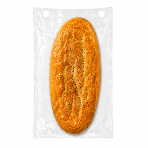 Großes Fladenbrot im transparenten Fladenbrotbeutel 30 × 58 + 2 cm.