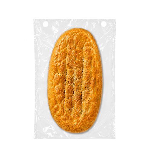 Großes Fladenbrot im transparenten Fladenbrotbeutel 31 × 50 + 2 cm.