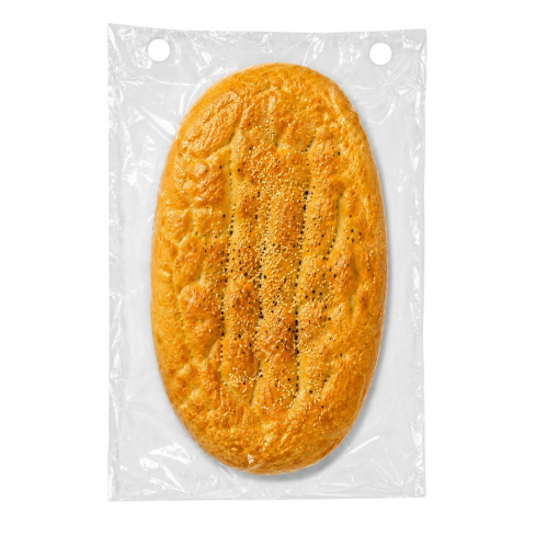Großes Fladenbrot im transparenten Fladenbrotbeutel 35 × 53 + 2 cm.