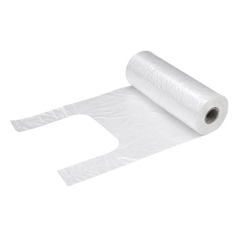 Transparente HDPE Knotenbeutel 3 kg auf Abreißrolle mit Perforation, lebensmittelgeeignet und besonders reißfest für Obst- und Gemüseverkauf.